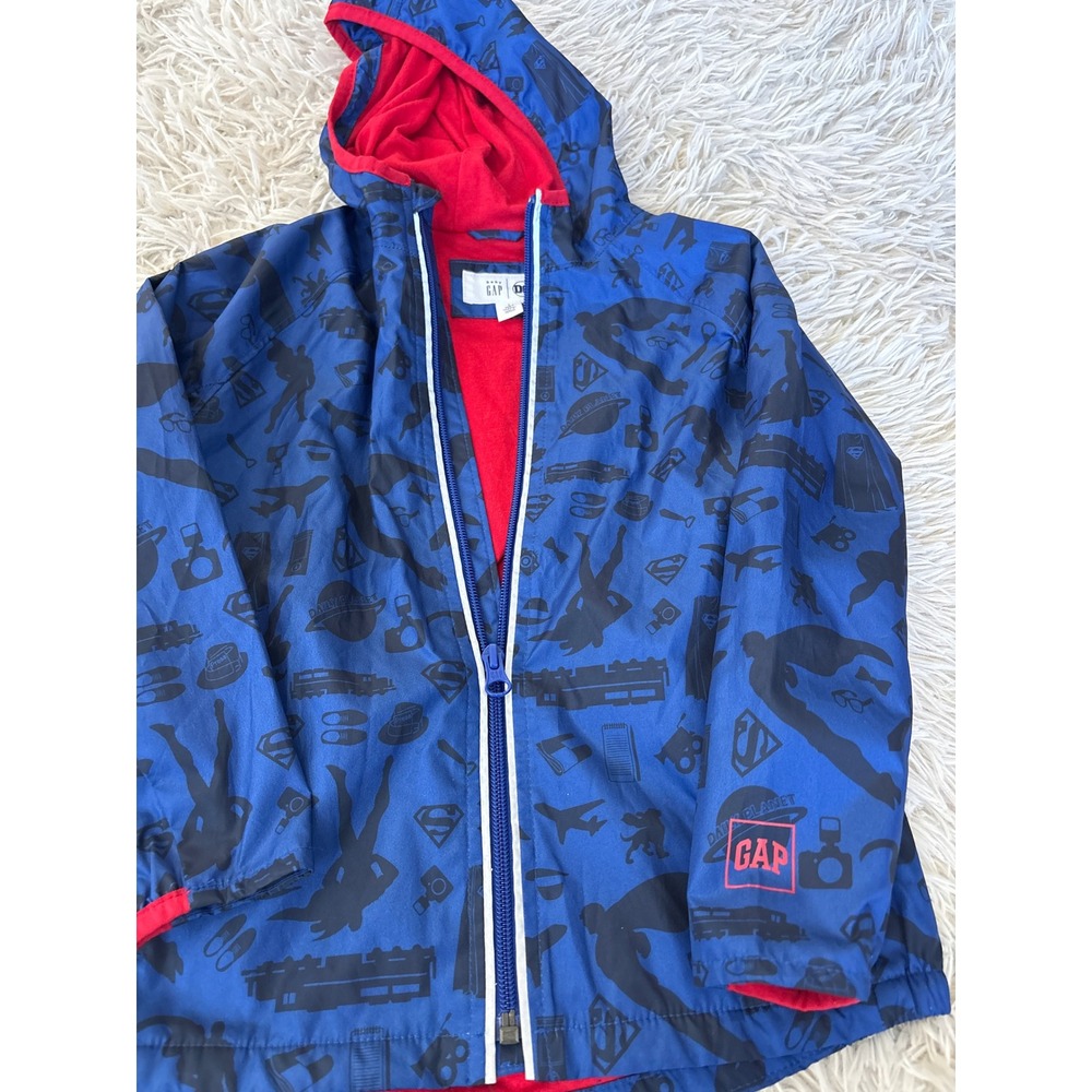 Baby Gap DC Comics Superman Toddler‎ Windbreaker Jacket Blue Red Size 5T Hooded